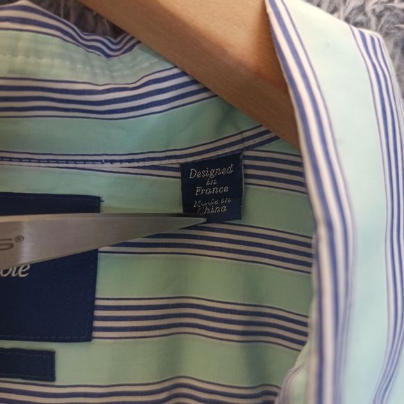 Faconnable Shirt Men Extra Large Blue Stripped Casual Button Down Designed in FR - Picture 5 of 9